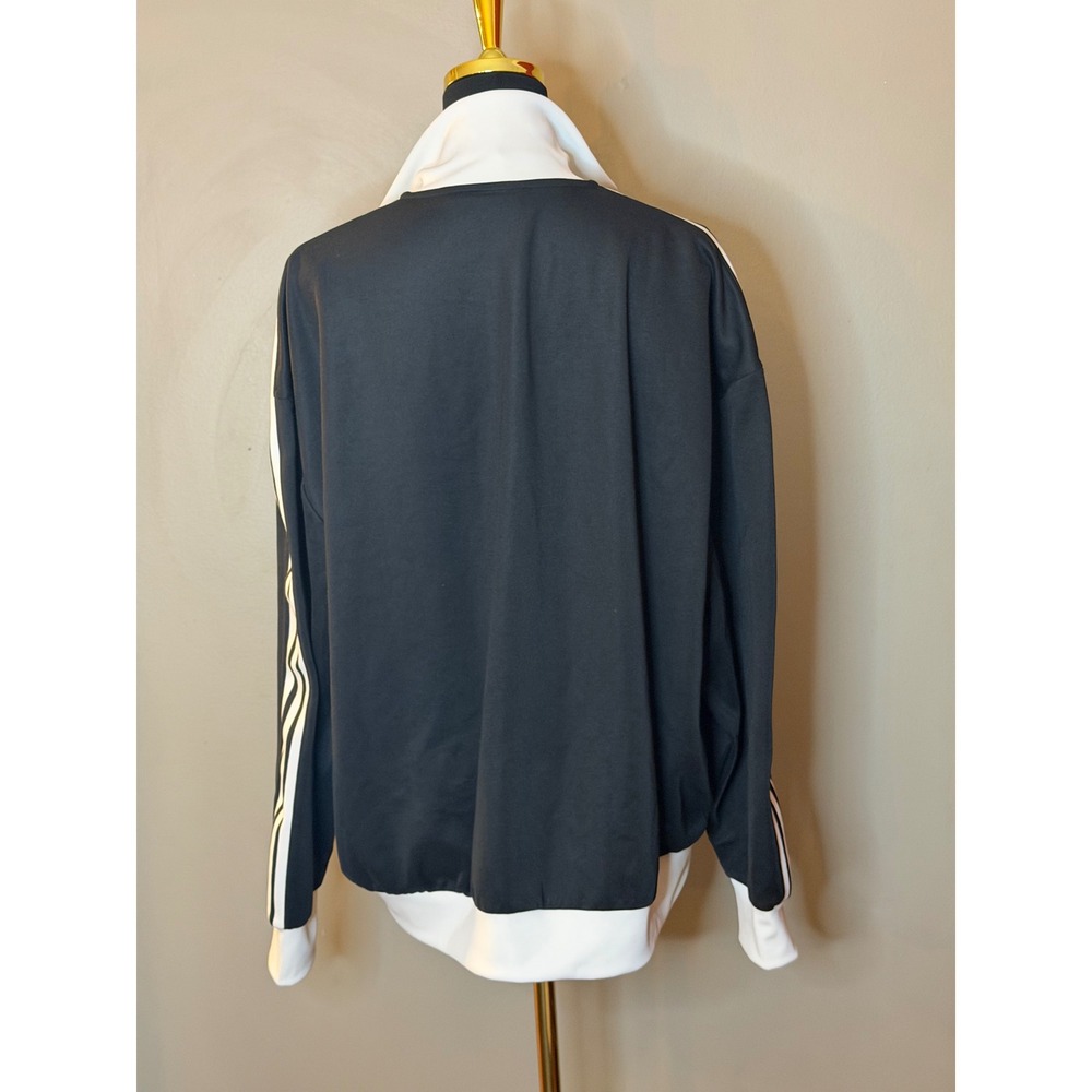 Adidas Originals Track Jacket Womens L-XL Black White Trefoil Full Zip Stripes - Picture 4 of 4